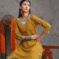 Khushal K Women Cotton Kurta Farsi Salwar Set - Mustard