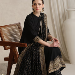Black printed Kurta with Palazzos with dupatta