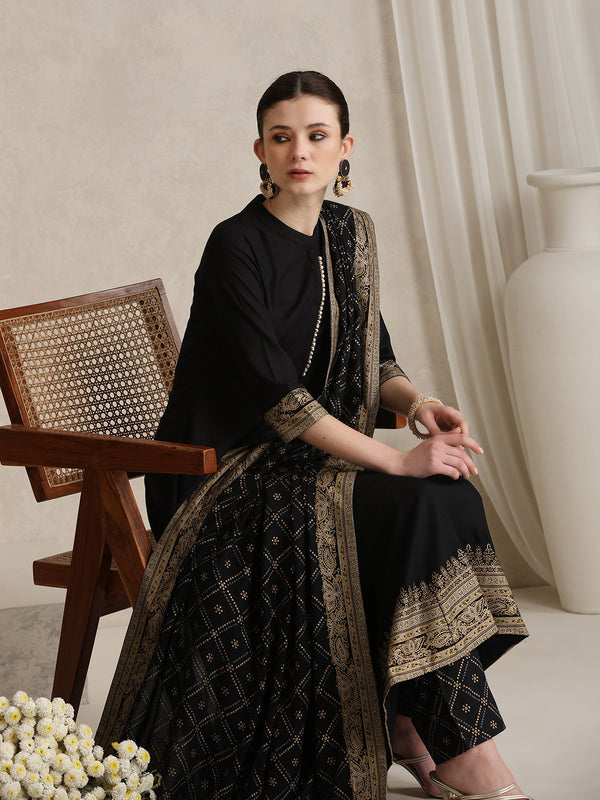 Black printed Kurta with Palazzos with dupatta