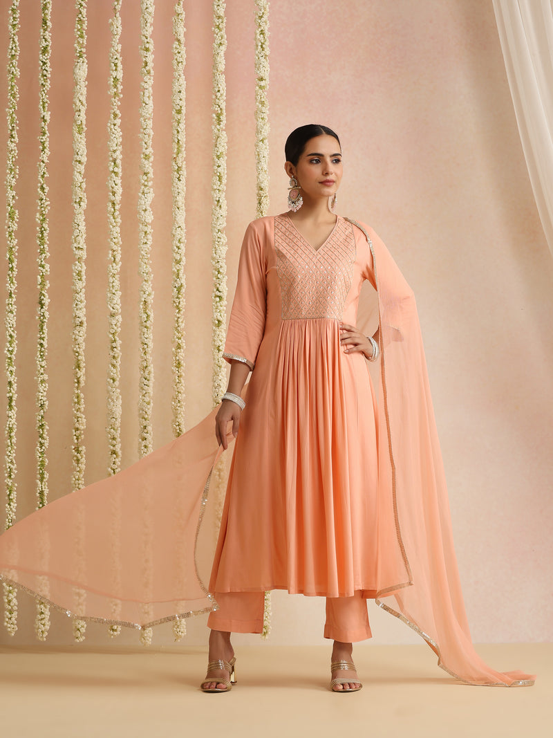 Women Ethnic Motifs Embroidered Empire Sequinned Kurta with Trousers & With Dupatta