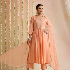 Women Ethnic Motifs Embroidered Empire Sequinned Kurta with Trousers & With Dupatta