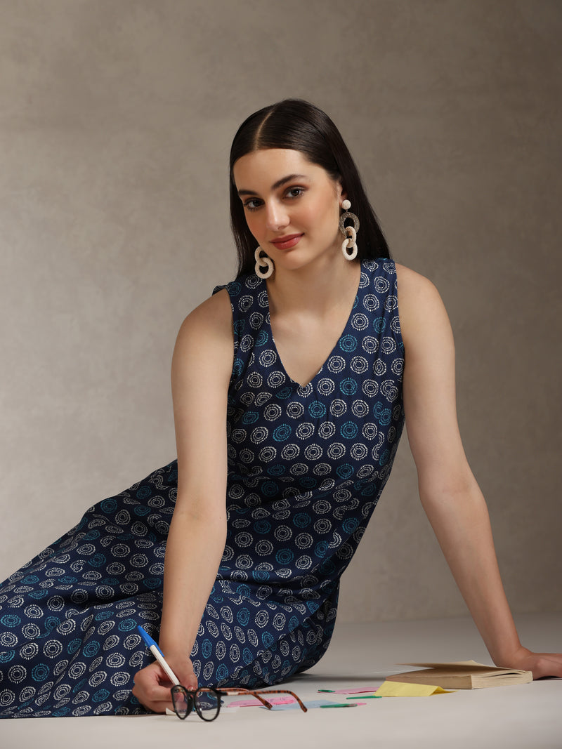 Khushal K Women Ethnic Motifs Printed V-Neck Pure Cotton Kurta set