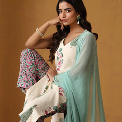 Khushal K Women Floral Printed Sleeveless Pure Cotton Kurta Set