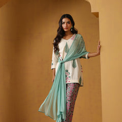 Khushal K Floral Printed V-Neck Pure Cotton Straight Kurta set