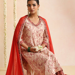 Ethnic Motifs Printed Round Neck Gotta Patti Kurta With Trousers & Dupatta