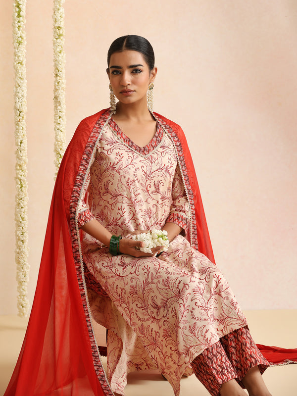Ethnic Motifs Printed Round Neck Gotta Patti Kurta With Trousers & Dupatta