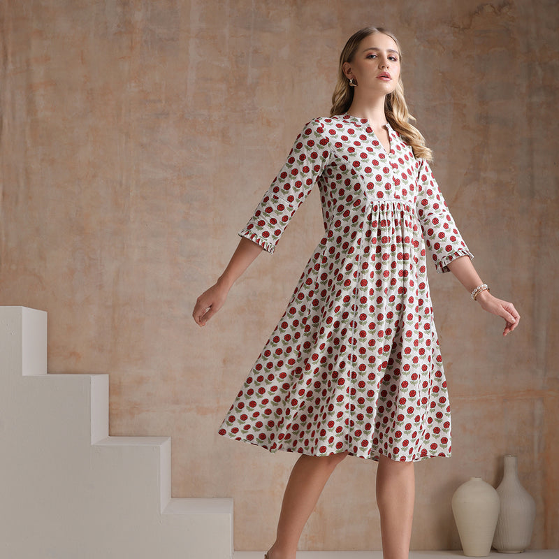 Khushal Women Polka Dot Print A-Line Midi Dress - Off White - Khushal K - Image 4