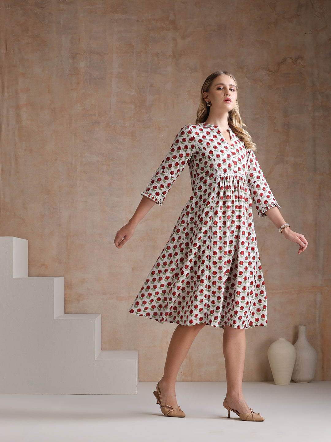 Khushal Women Polka Dot Print A-Line Midi Dress