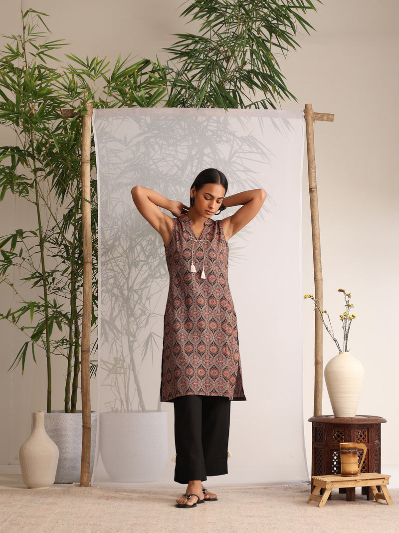 Khushal K Women Cotton kurta With Pant set - Black