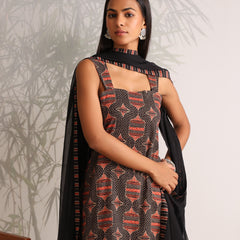 Khushal K Women Cotton kurti and Farshi Salwar with dupatta set - Black