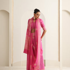 Women Hand Block Pink Pure Cotton Printed Saree