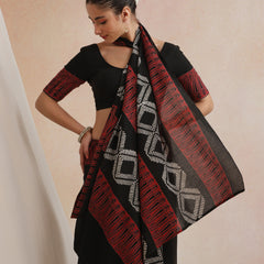 Women Hand Block Black Pure Cotton Printed Saree