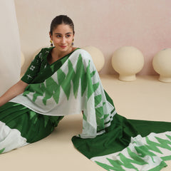 Women Hand Block Green Pure Cotton Printed Saree