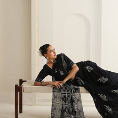 Women Hand Block Black Pure Cotton Printed Saree