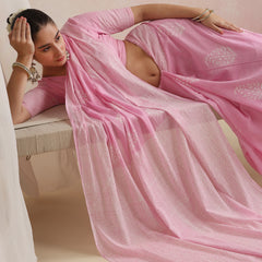 Women Hand Block Pink Pure Cotton Printed Saree
