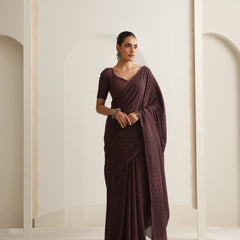 Women Hand Block Brown Pure Cotton Printed Saree