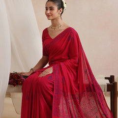 Women Hand Block Pink Pure Cotton Printed Saree