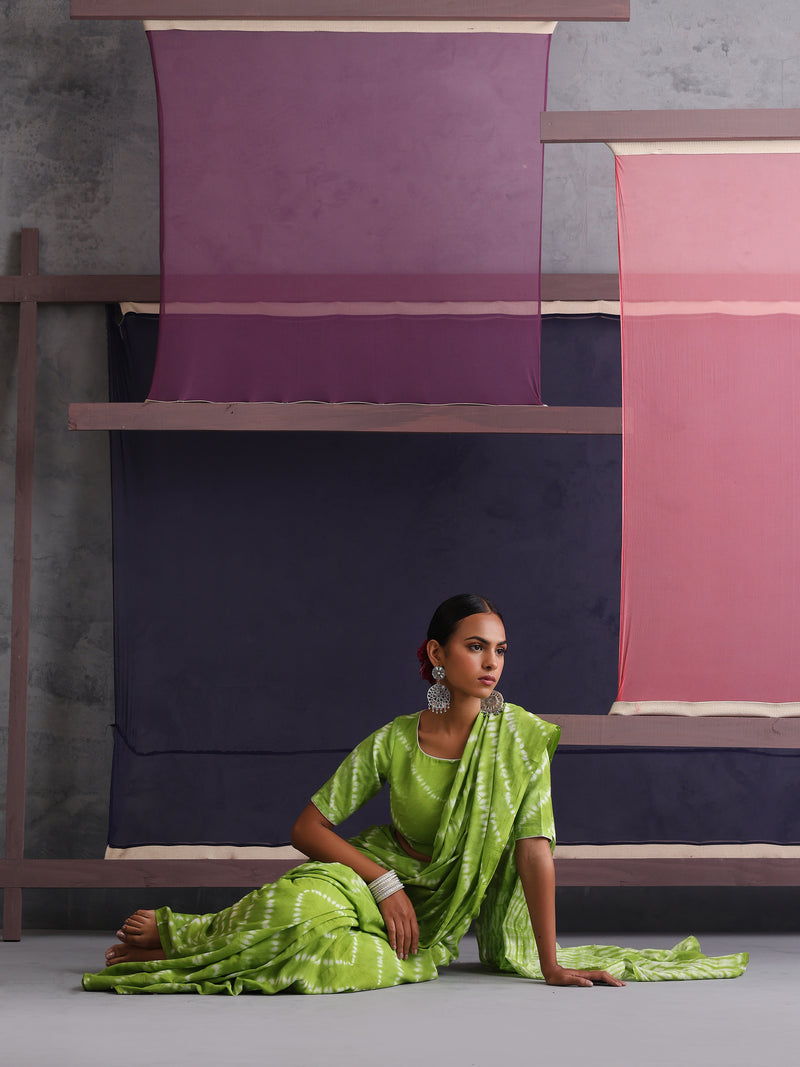 Women Hand Block Green Pure Cotton Printed Saree