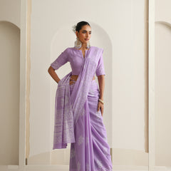 Women Hand Block Purple Pure Cotton Printed Saree