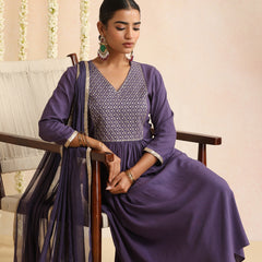 Ethnic Motifs Embroidered Empire Thread Work Kurta With Trousers & Dupatta