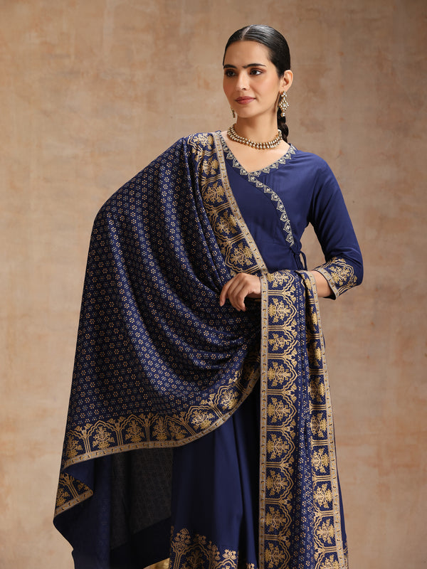 Women’s Ethnic Embroidered Angrakha Kurta Set with Trousers and Dupatta
