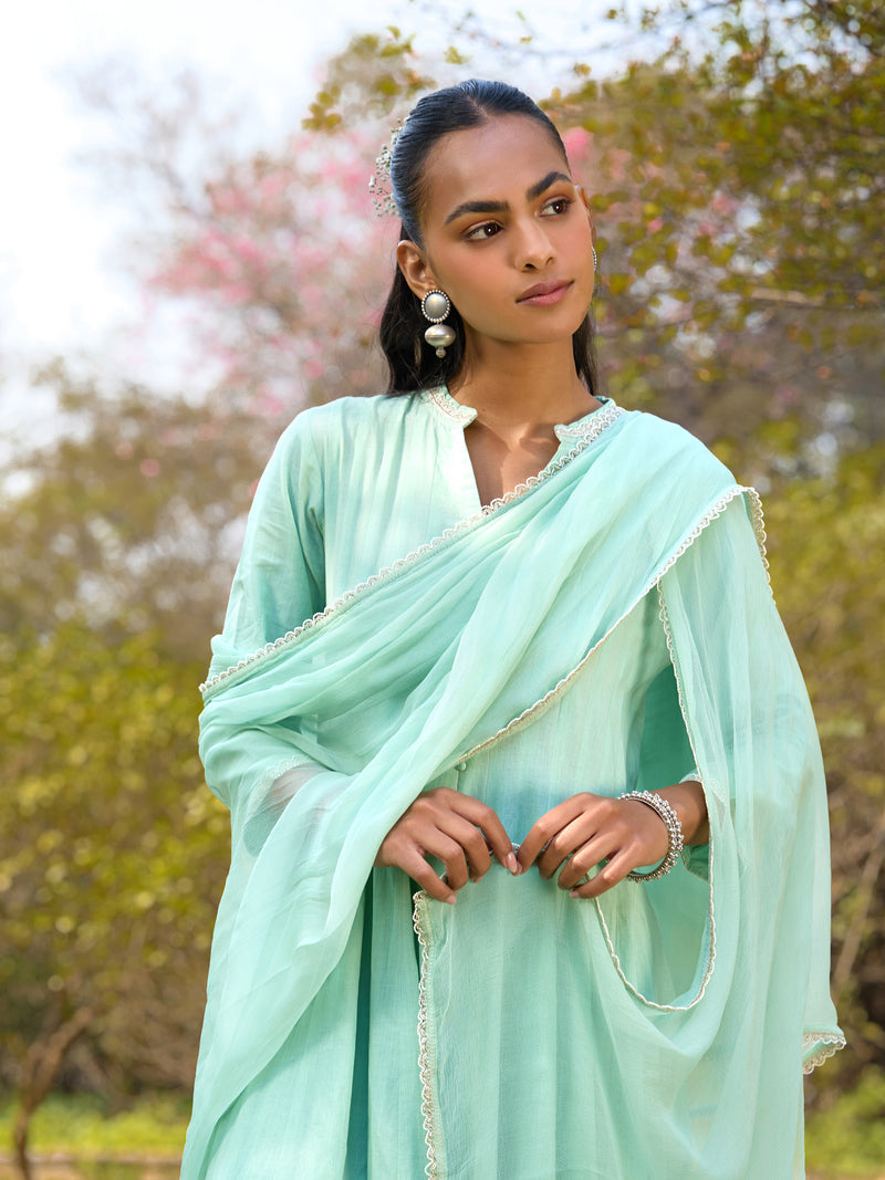 Khushal K Women Cotton Kurta and Palazzo With Dupatta Set - Green