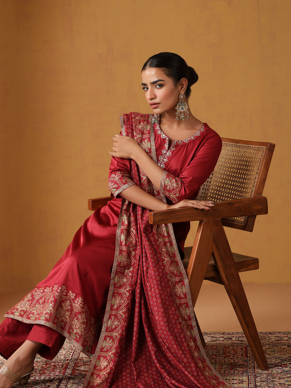 Khushal K Women Ethnic Motifs Embroidered Regular Kurta set