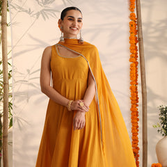 Khushal K Women Cotton Kurta and Palazzo With Dupatta Set - Mustard