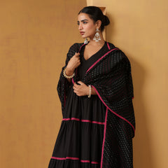 Khushal K Women Cotton Kurta and Palazzo With Dupatta Set - Black