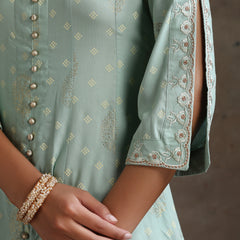 Ethnic Motifs Printed Panelled A-Line Pure Cotton Kurta with Palazzos & Dupatta