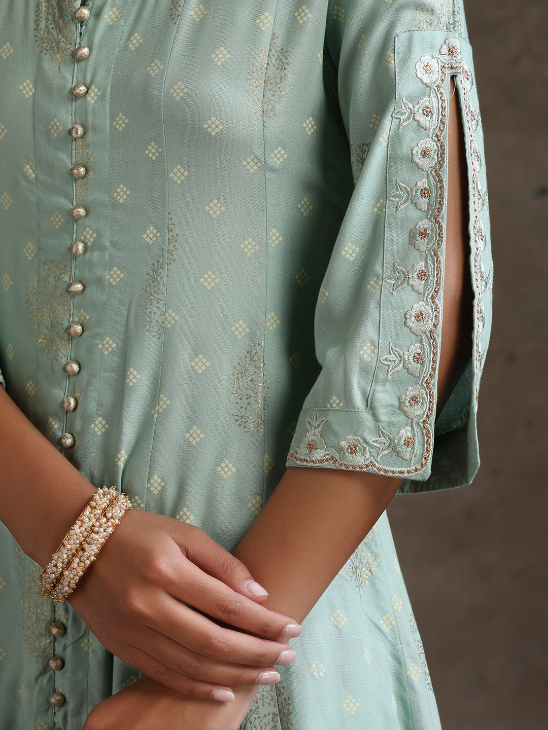 Ethnic Motifs Printed Panelled A-Line Pure Cotton Kurta with Palazzos & Dupatta