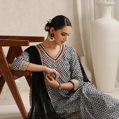Khushal K Women Chevron Printed Cotton Anarkali Kurta set