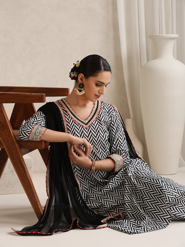 Khushal K Women Chevron Printed Cotton Anarkali Kurta set
