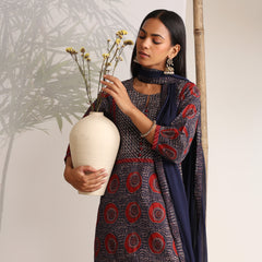 Khushal K Women Cotton kurta and Afghani Salwar with dupatta set - Blue