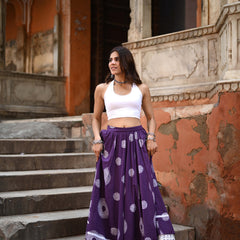 Khushal K Women's Purple Printed Cotton Flared Maxi Skirt