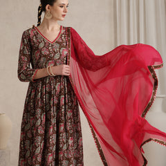 Khushal K Women Floral Printed Pure Cotton Anarkali Kurta set