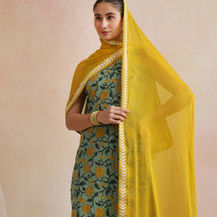 Khushal K Women Cotton Kurta Palazzo Dupatta Set - Green