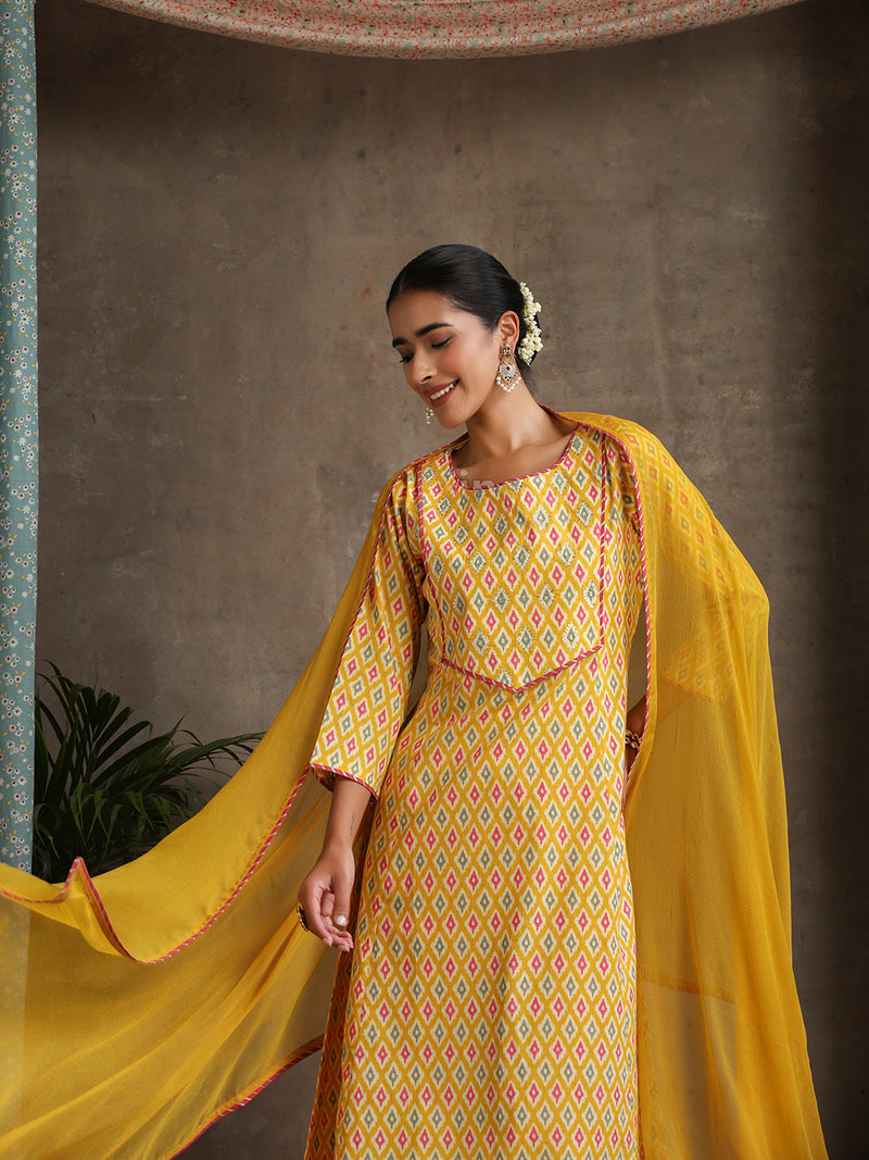 Khushal K Women Geometric Printed Cotton A-Line Kurta set