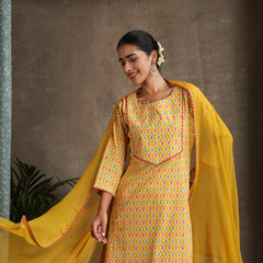 Khushal K Women Geometric Printed Cotton A-Line Kurta set