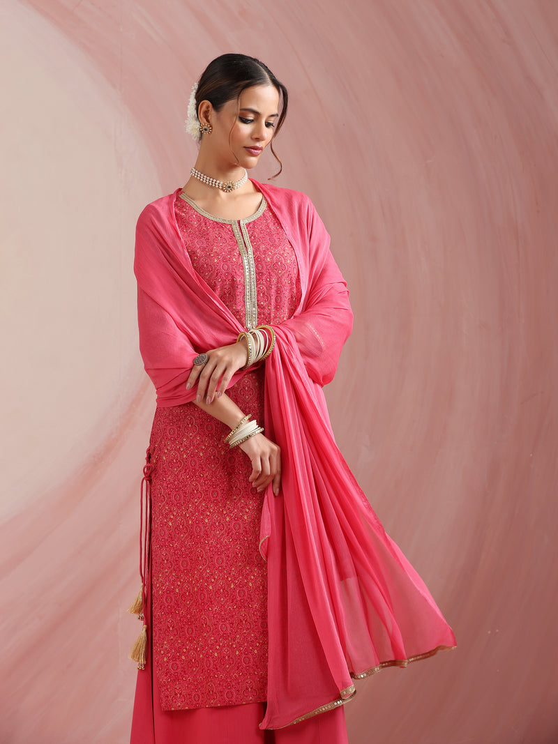 Pink Embroidered Kurta Set with Dupatta