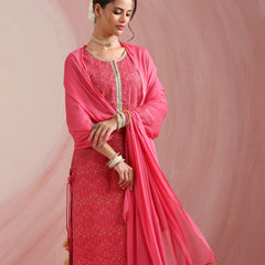 Pink Embroidered Kurta Set with Dupatta