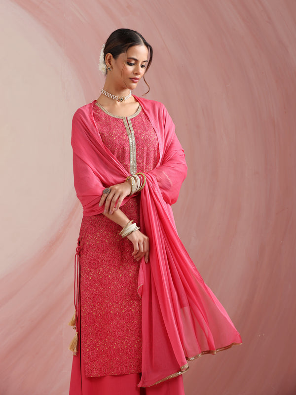 Pink Embroidered Kurta Set with Dupatta