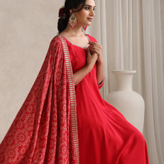 Khushal K Women Red Anarkali Zari Kurta set