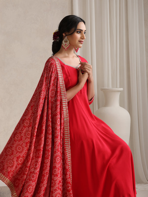 Khushal K Women Red Anarkali Zari Kurta set