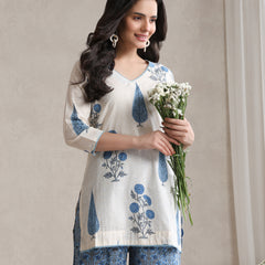 Floral Printed Cotton V-Neck Tunic With Palazzo Co-Ords
