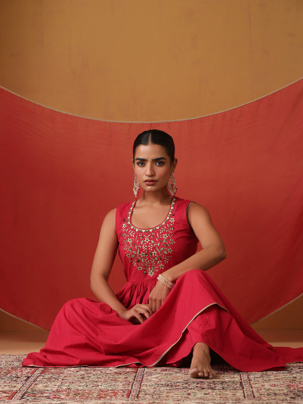 Khushal K Women Ethnic Motifs Embroidered Thread Work Kurta set