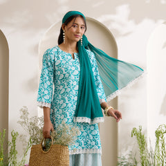 Khushal K Women Cotton Kurti And Farshi Salwar  With Dupatta Set - Green