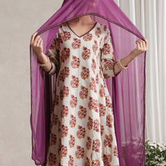Floral Printed V-Neck Pure Cotton A-Line Kurta with Trousers And Dupatta