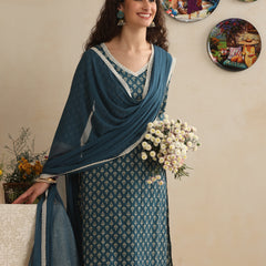 Khushal K Women Floral Printed Regular Pure Cotton Kurta & Palazzo With Dupatta