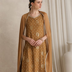 Embroidered Panelled Anarkali Kurta With Trouser & Dupatta